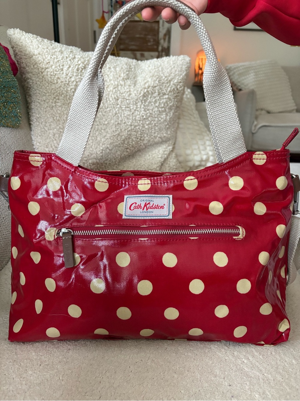 Cath Kidston Red Tote with Cream Polka Dots